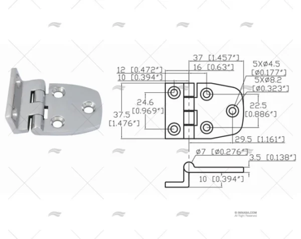 bisagra 37 5 x 49mm inox 316 bisagras imnasa ref 09121234