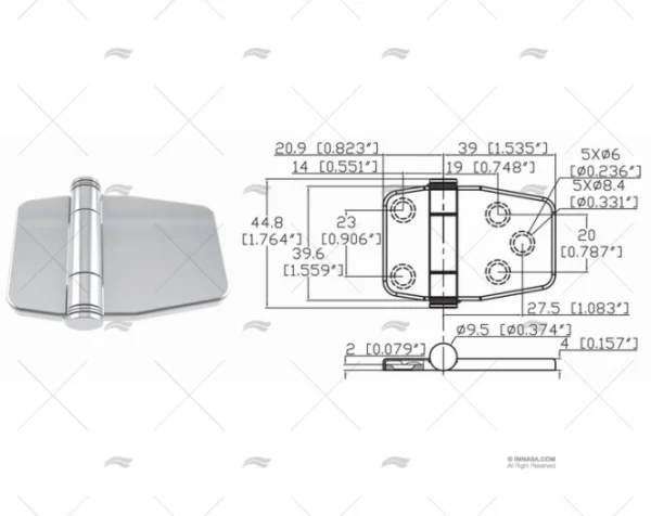 bisagra butterfly up 39 6 x 59 9mm inox bisagras imnasa ref 09121198