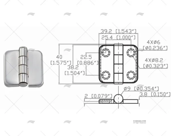 bisagra c tapa 38 2 x 39 2 mm inox 316 bisagras imnasa ref 09121204