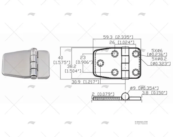 bisagra c tapa 38 2 x 59 3 mm inox 316 bisagras imnasa ref 09121203