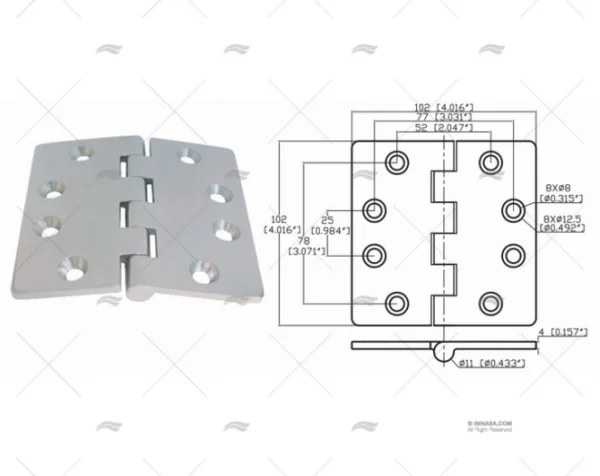 bisagra down 102 x 102mm inox 316 bisagras imnasa ref 09121229