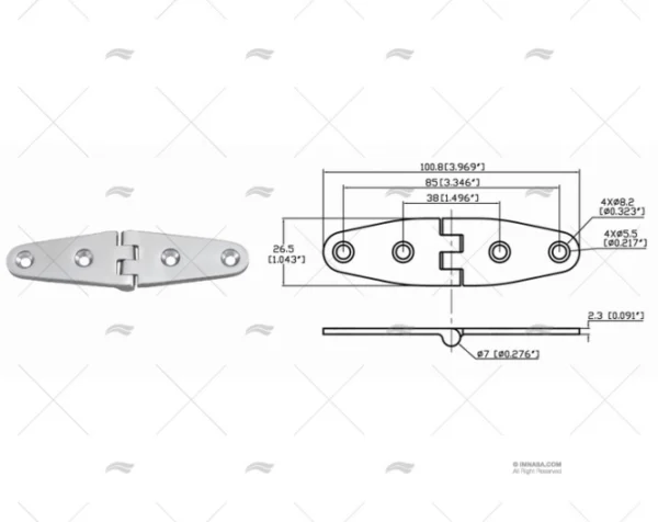 bisagra down 26 5 x 100 8mm inox 316 bisagras imnasa ref 09121222