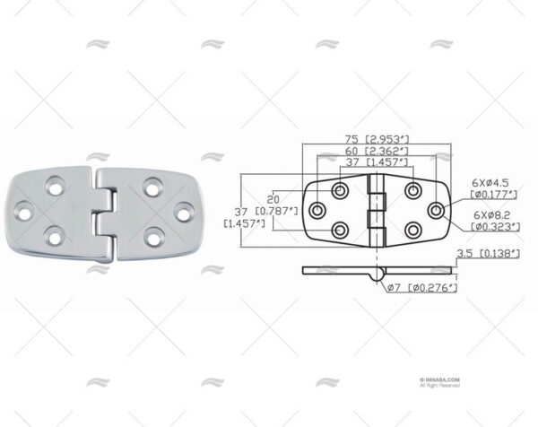 bisagra down 37 x 75mm inox 316 bisagras imnasa ref 09121213