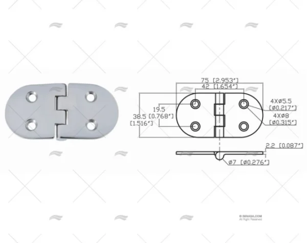 bisagra down 38 5 x 75mm inox 316 bisagras imnasa ref 09121221