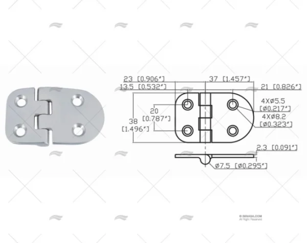 bisagra down 38 x 60mm inox 316 bisagras imnasa ref 09121219