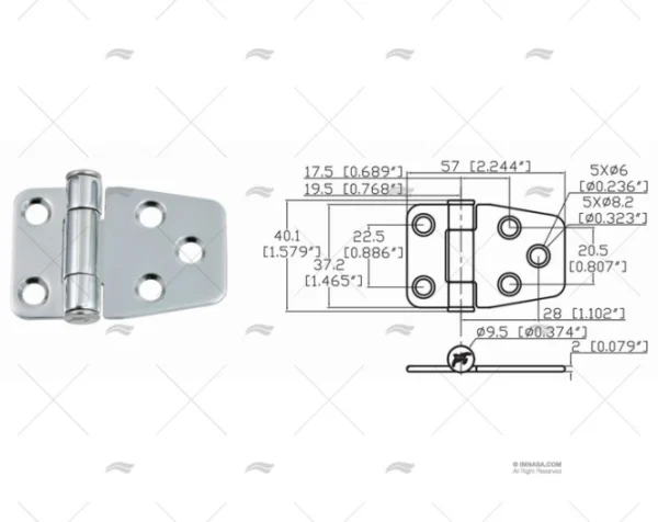 bisagra friccion up 37 2x 57mm inox 316 bisagras imnasa ref 09121183