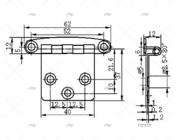 bisagra inox 62x47mm bisagras imnasa ref 40251066