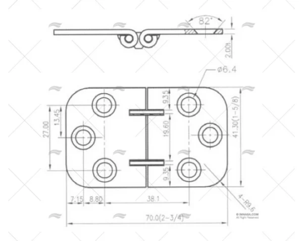 bisagra inox 70x41mm bisagras imnasa ref 20250713