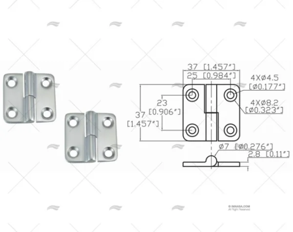 bisagra left up 37 x 37mm inox 316 2u bisagras imnasa ref 09121232