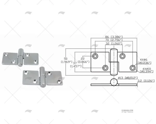 bisagra left up 37 x 86mm inox 316 2u bisagras imnasa ref 09121230