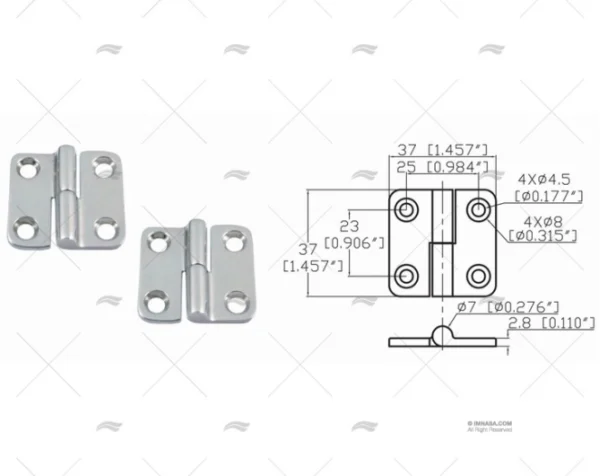 bisagra right up 37 x 37mm inox 316 2u bisagras imnasa ref 09121233