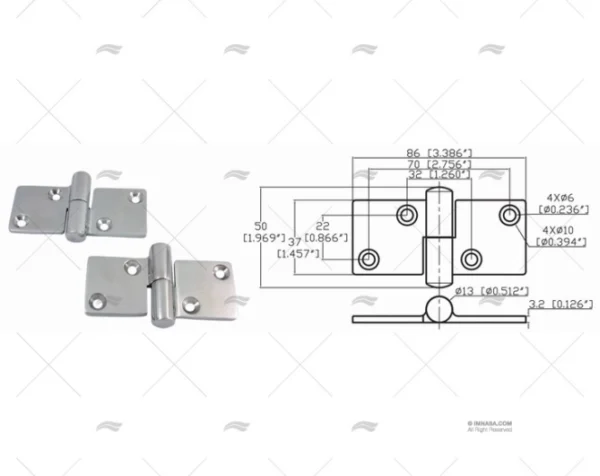 bisagra right up 37 x 86mm inox 316 2u bisagras imnasa ref 09121231