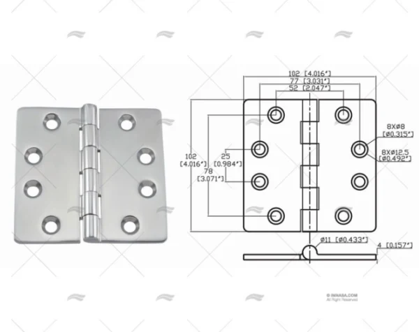 bisagra up 102 x 102mm inox 316 bisagras imnasa ref 09121228