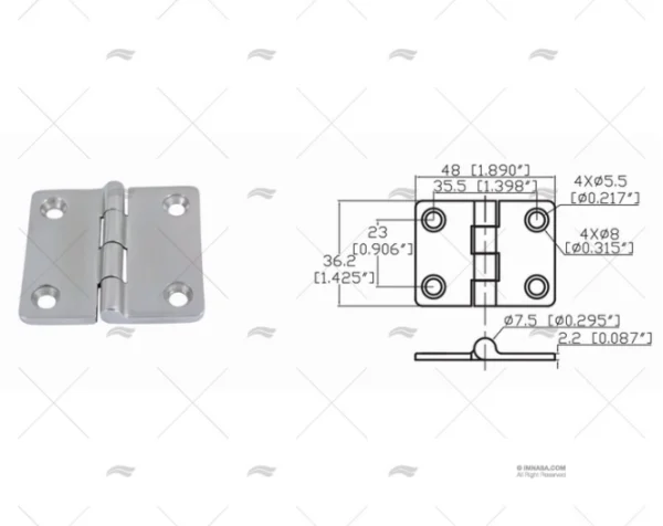 bisagra up 36 2 x 48mm inox 316 bisagras imnasa ref 09121206