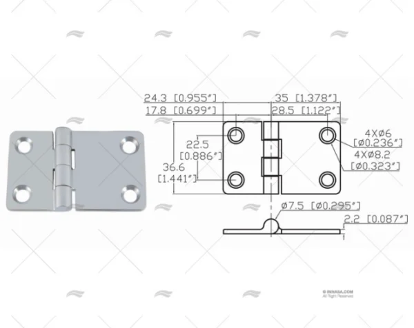 bisagra up 36 6 x 59 3mm inox 316 bisagras imnasa ref 09121208