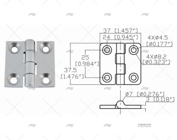 bisagra up 37 5 x 37mm inox 316 bisagras imnasa ref 09121205