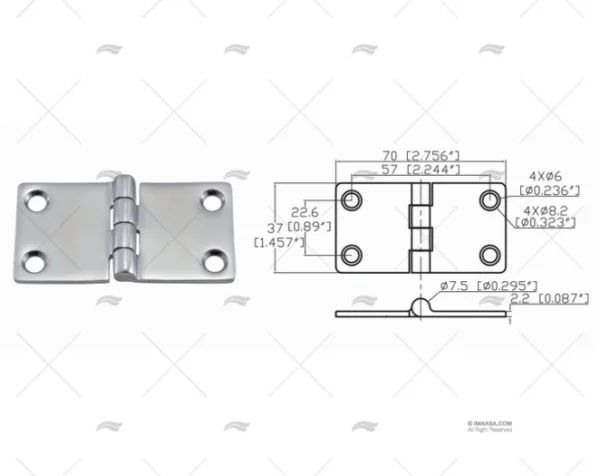 bisagra up 37 x 70mm inox 316 bisagras imnasa ref 09121209