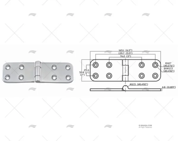 bisagra up 50 8 x 165 1mm inox 316 bisagras imnasa ref 09121225