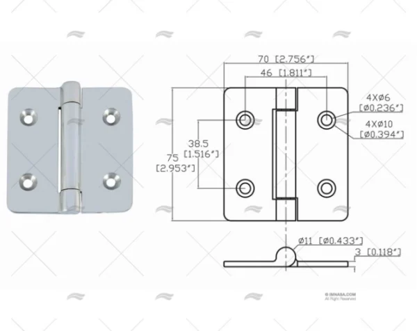 bisagra up 75 x 70mm inox 316 bisagras imnasa ref 09121210