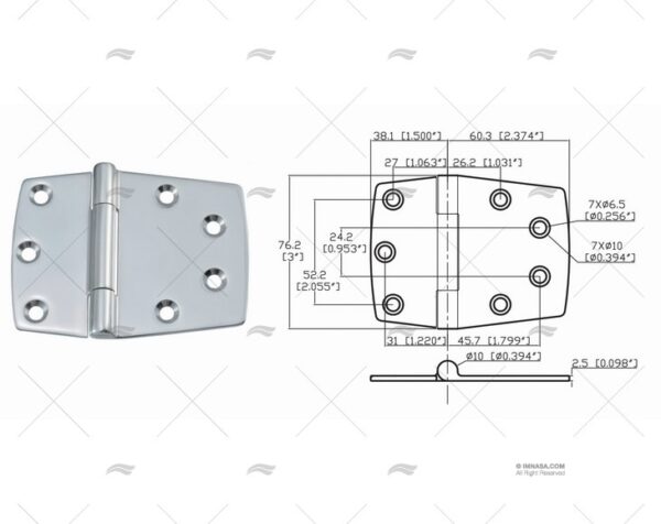 bisagra up 76 2 x 98 4mm inox 316 bisagras imnasa ref 09121226