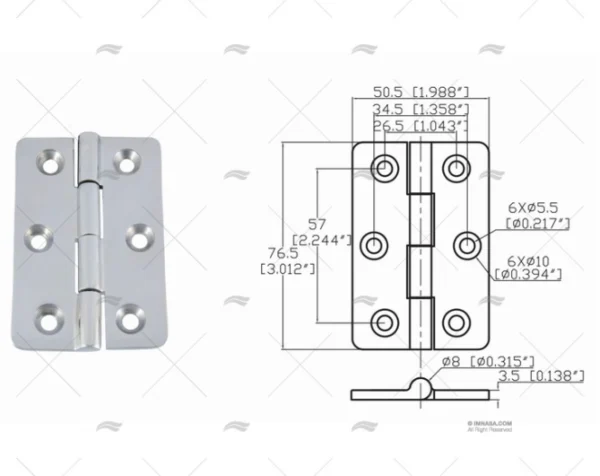 bisagra up 76 5 x 50 5mm inox 316 bisagras imnasa ref 09121211