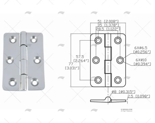 bisagra up 77 x 51mm inox 316 bisagras imnasa ref 09121212