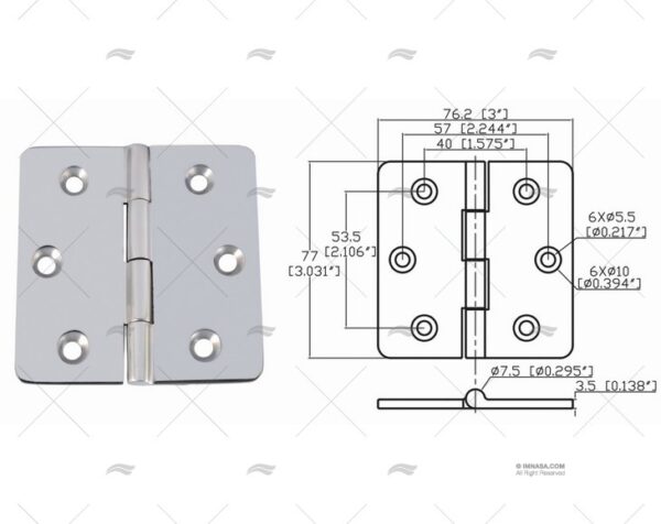 bisagra up 77 x 76 2mm inox 316 bisagras imnasa ref 09121227