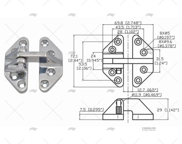 bisagra w pin 72 x 69 8mm inox 316 bisagras imnasa ref 09121236