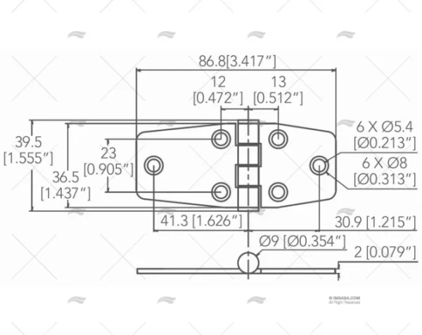 bisagra inox ss316 36 5 x 86 8mm bisagras imnasa ref 09121456