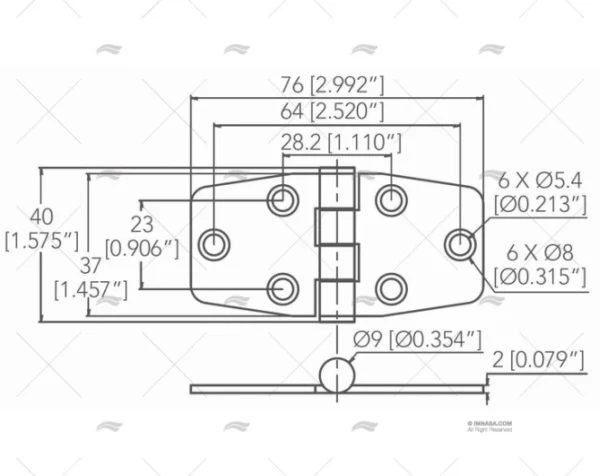 bisagra inox ss316 37 x 76mm bisagras imnasa ref 09121452