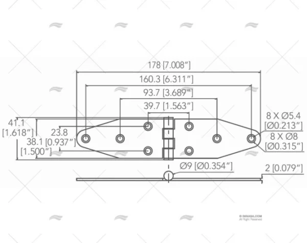 bisagra inox ss316 38 1 x 178mm bisagras imnasa ref 09121467