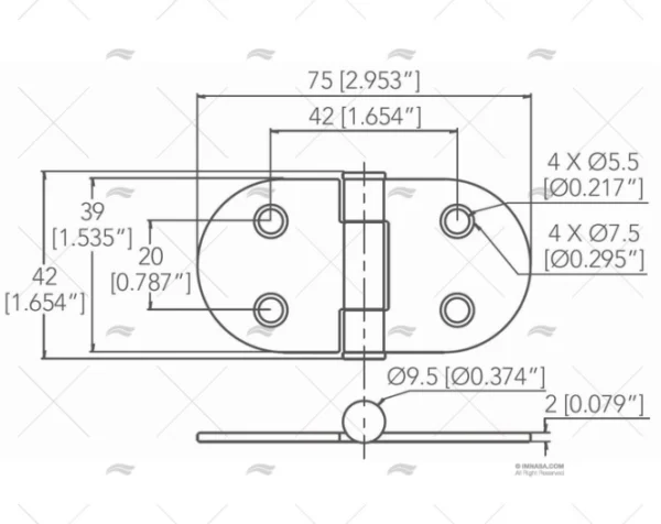 bisagra inox ss316 39 x 75mm bisagras imnasa ref 09121461