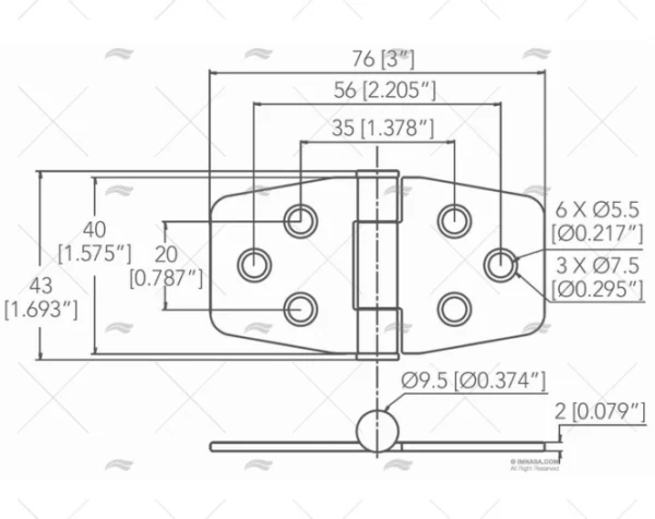 bisagra inox ss316 40 x 76mm bisagras imnasa ref 09121455