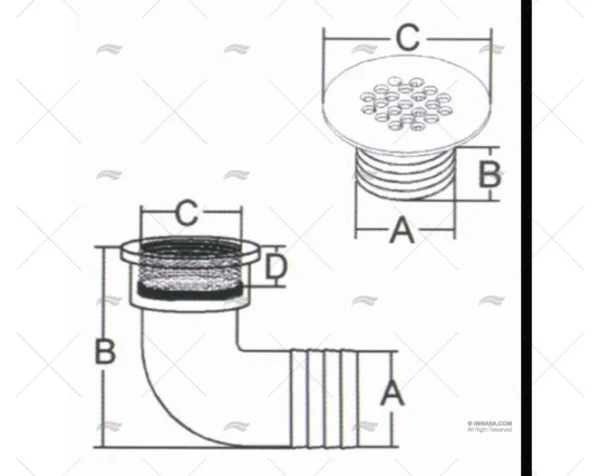 desague codo 38mm inox 316 grifos cubierta interior imnasa ref 09120891