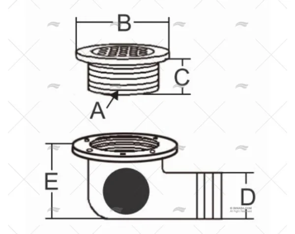 desague codo 38mm pvc inox 316 tapones imnasa ref 09121050