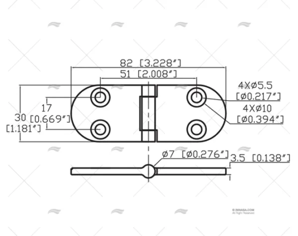 bisagra center 30 x 82mm inox 316 bisagras imnasa ref 09121224