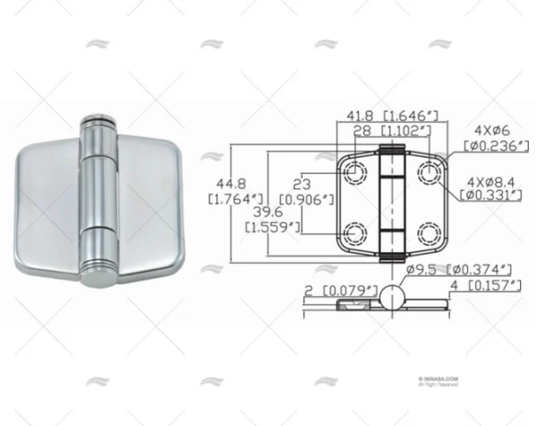 BISAGRA BUTTERFLY UP 39.6 x 41.8mm SS316 MARINE TOWN