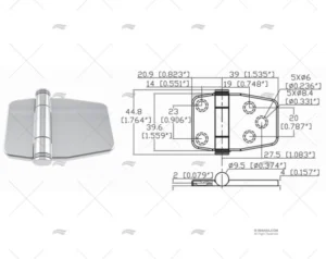 BISAGRA BUTTERFLY UP 39.6 x 59.9mm INOX MARINE TOWN