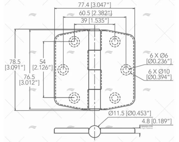 BISAGRA CUBIERTA INOX SS316 76,5 X 77,4m MARINE TOWN