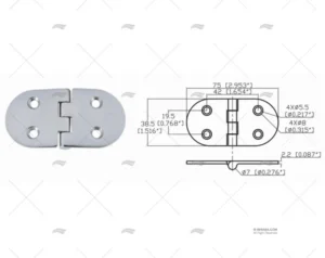 BISAGRA DOWN 38.5 X 75mm INOX 316 MARINE TOWN