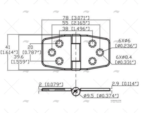 BISAGRA FRICCION CUBIERTA 39.6x78mm UP MARINE TOWN