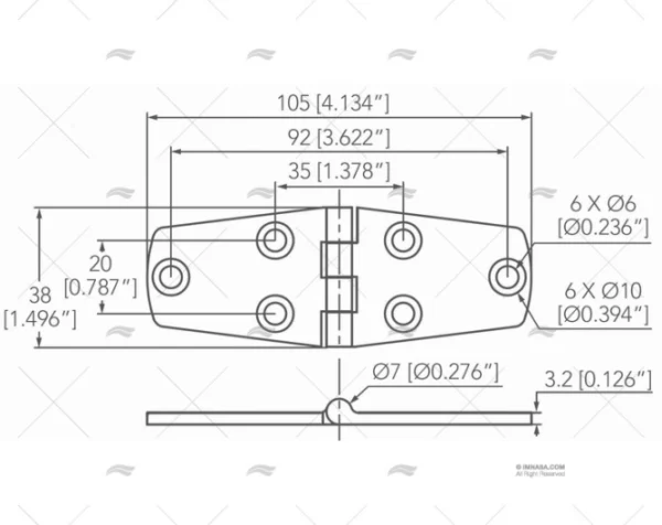 BISAGRA FUNDICION INOX SS316 38 X 105mm MARINE TOWN