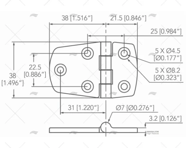 BISAGRA FUNDICION INOX SS316 38 X 60mm MARINE TOWN