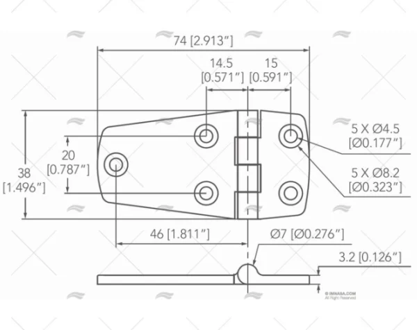 BISAGRA FUNDICION INOX SS316 38 X 74mm MARINE TOWN
