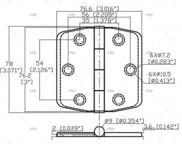 BISAGRA INOX-316 75x76mm MARINE TOWN