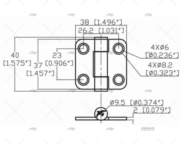BISAGRA INOX 316 NEGRO MATE 37x38mm MARINE TOWN