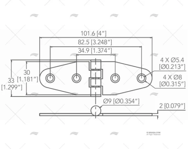 BISAGRA INOX SS316 30 X 101,6mm MARINE TOWN