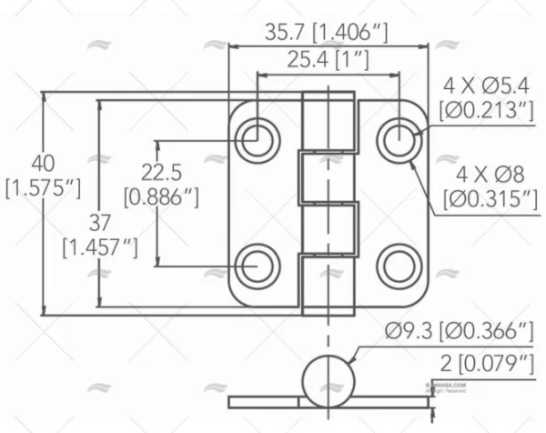 BISAGRA INOX SS316 37 X 35,7mm MARINE TOWN