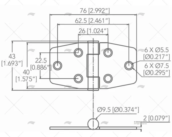 BISAGRA INOX SS316 40 X 76mm MARINE TOWN