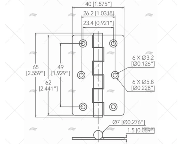 BISAGRA INOX SS316 62 X 40mm MARINE TOWN